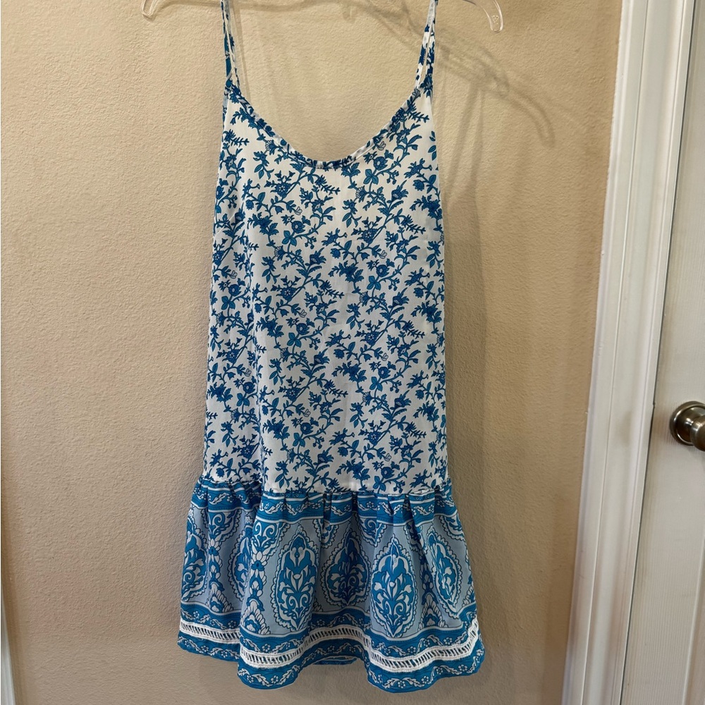 Gabi Sky Blue & White Paisley & Floral Slip-On Summer Dress